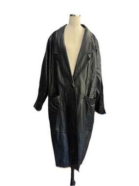 Vintage 80s Black Leather Trench Coat Womens Plus Size 18 20